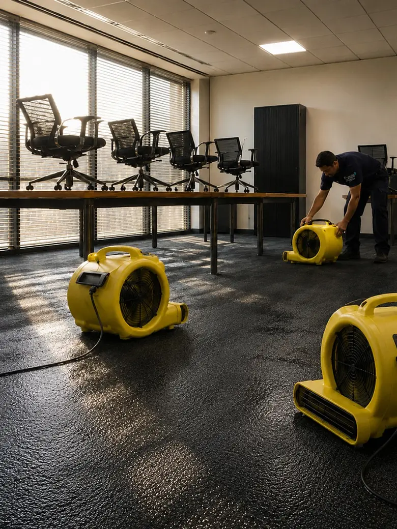 Sopradores da Flex Clean acelerando a secagem de carpete corporativo