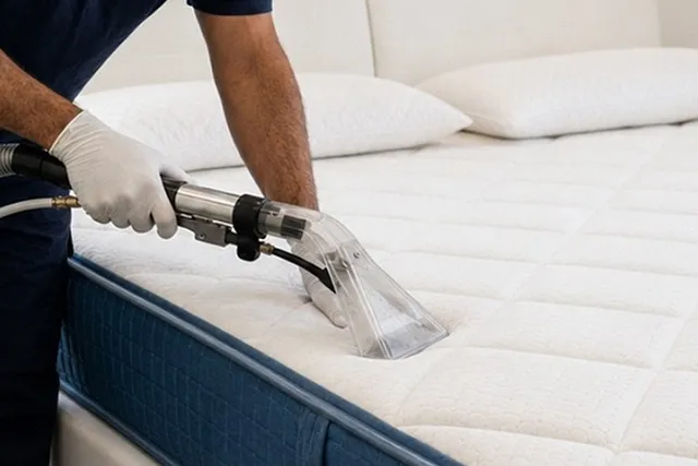 Bocal transparente da extratora da Flex Clean retirando a sujeira de dentro do colchão