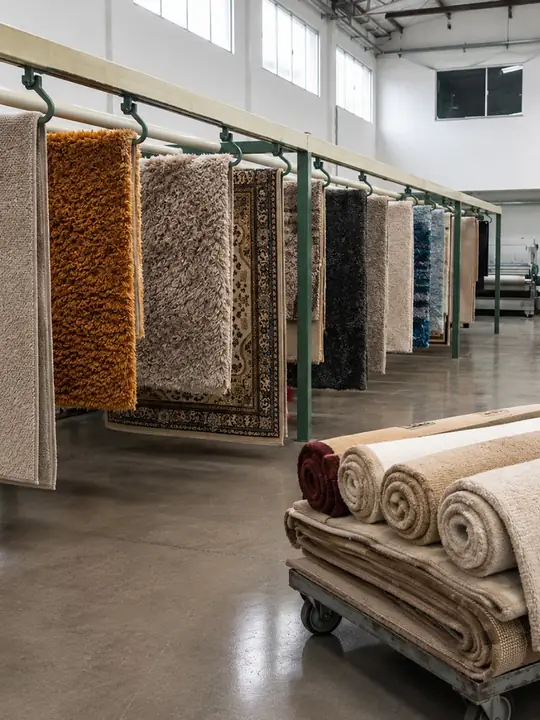 Tapetes e carpetes secando no varal da estrutura da Flex Clean
