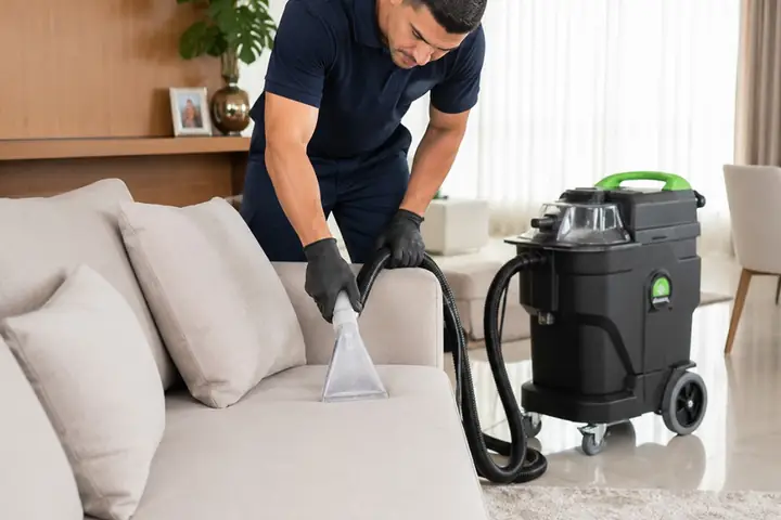 Extratora profissional da Flex Clean em uso no assento de um sofá